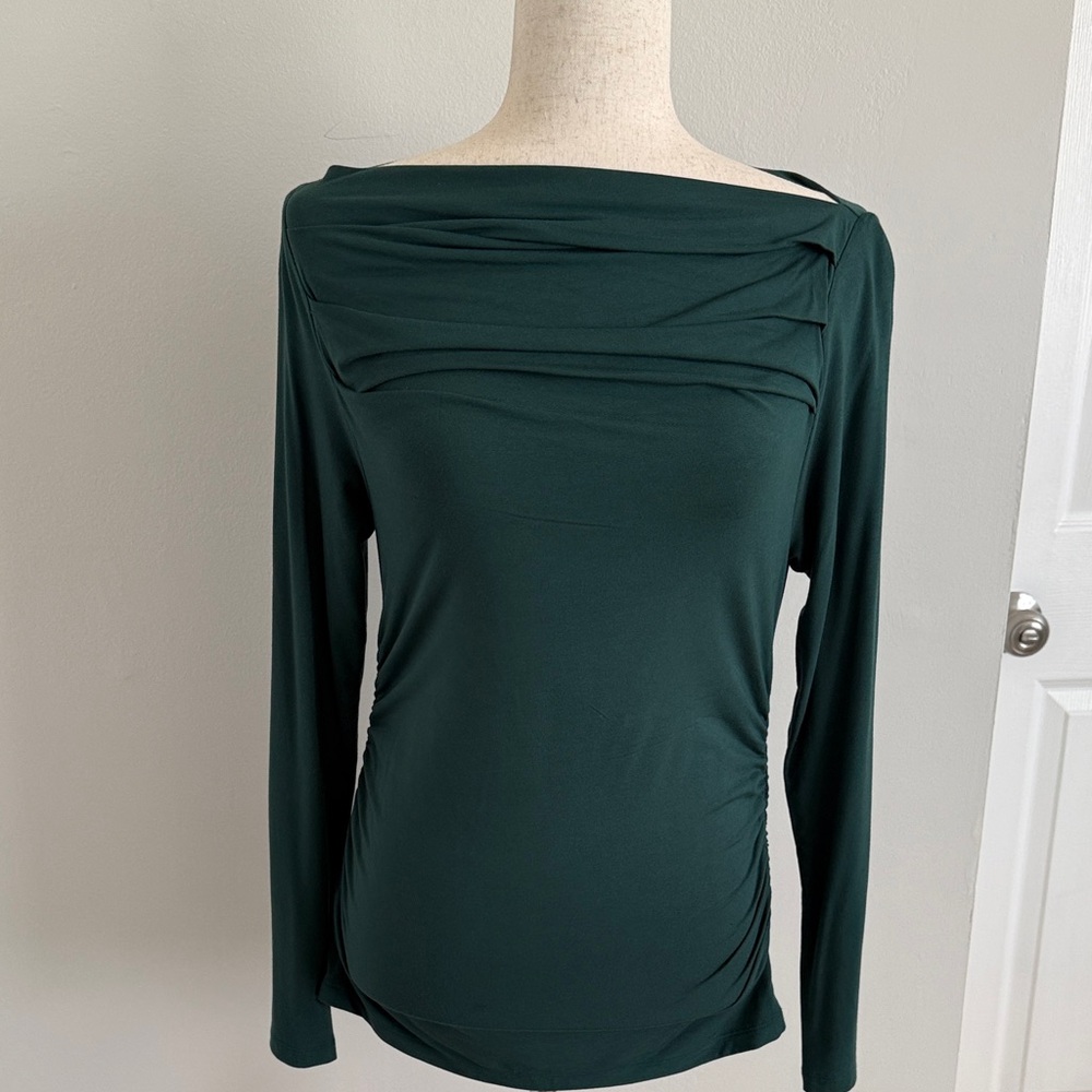 LOFT Dark Green Draped Neck Blouse